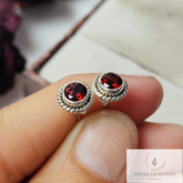 Round Natural Red Garnet Stud Earring, 925 Sterling Silver Earring, January Birthstone Stud Earrings, Post Earring, Bridesmaid gift, Gift